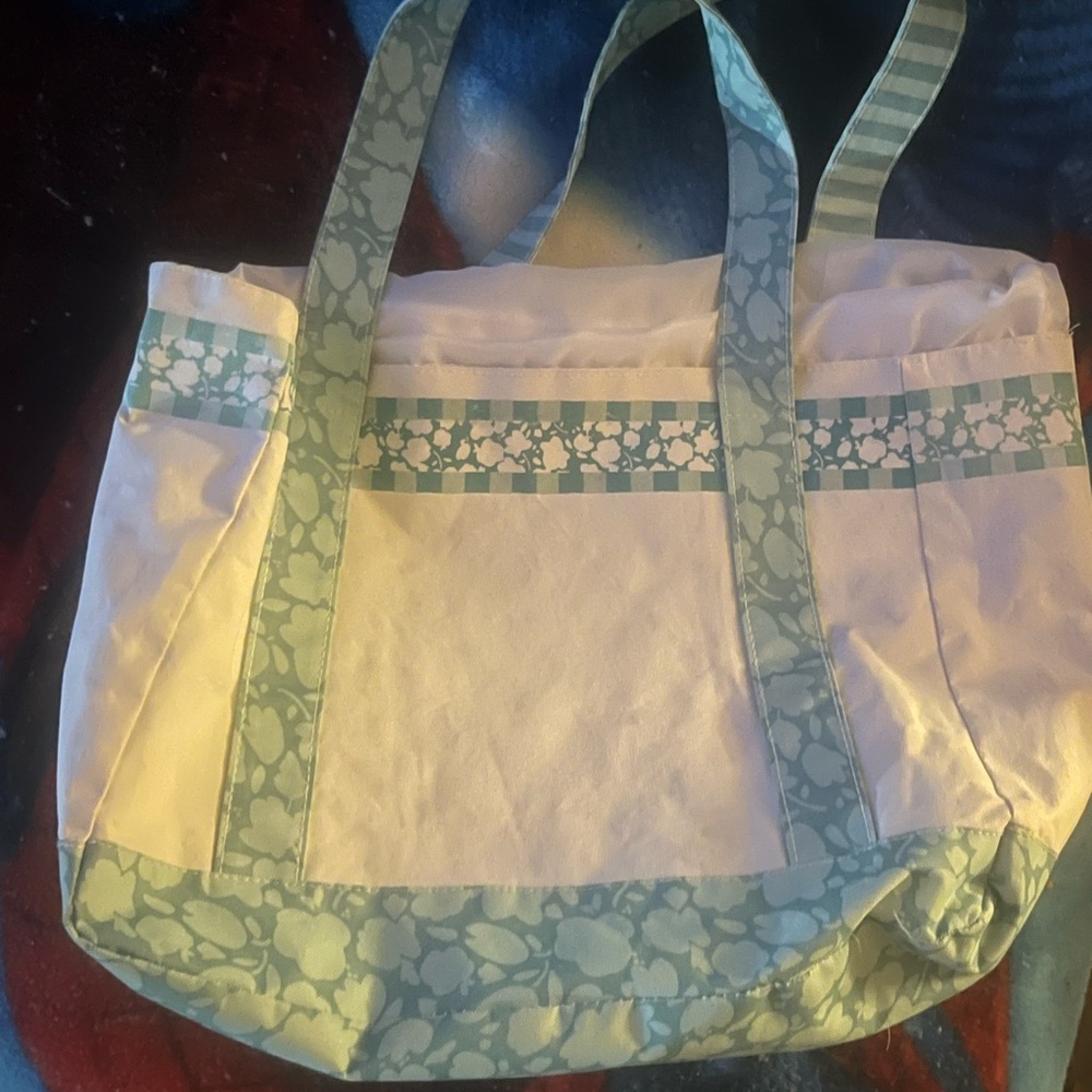 Floral Patterned Tote Bag - Cream and Green